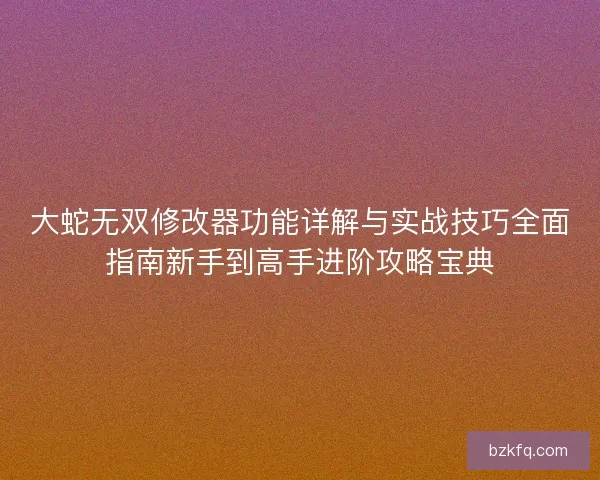 大蛇无双修改器功能详解与实战技巧全面指南新手到高手进阶攻略宝典